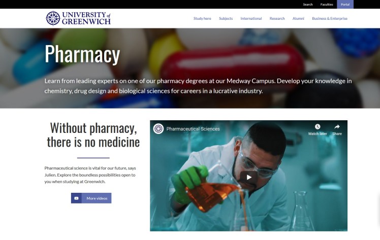 Pharmacy at the University of Greenwich (Subject page)
