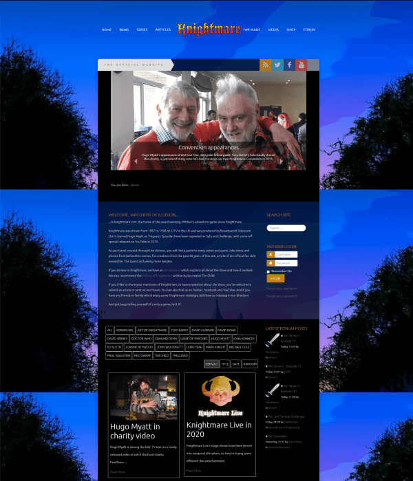 The homepage of the old Knightmare.com (2009-2020)