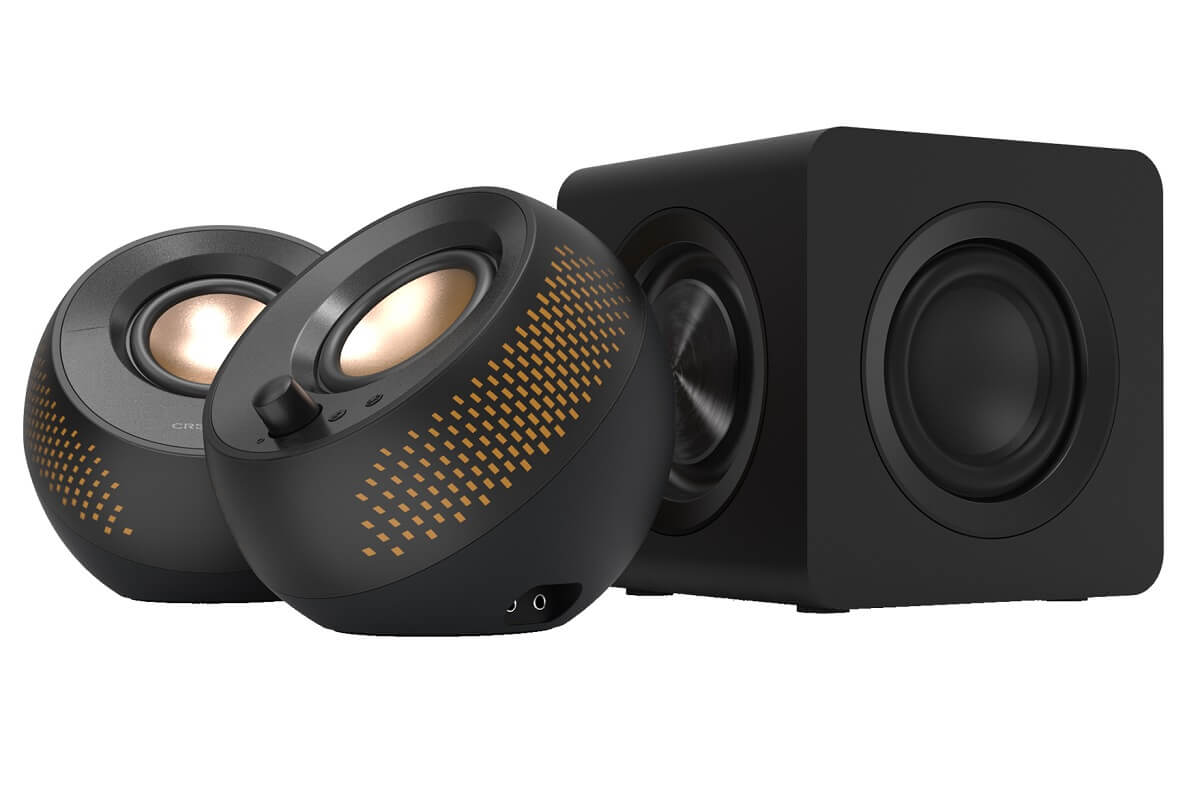 Creative Pebble X speakers and square subwoofer. Credit: uk.creative.com.